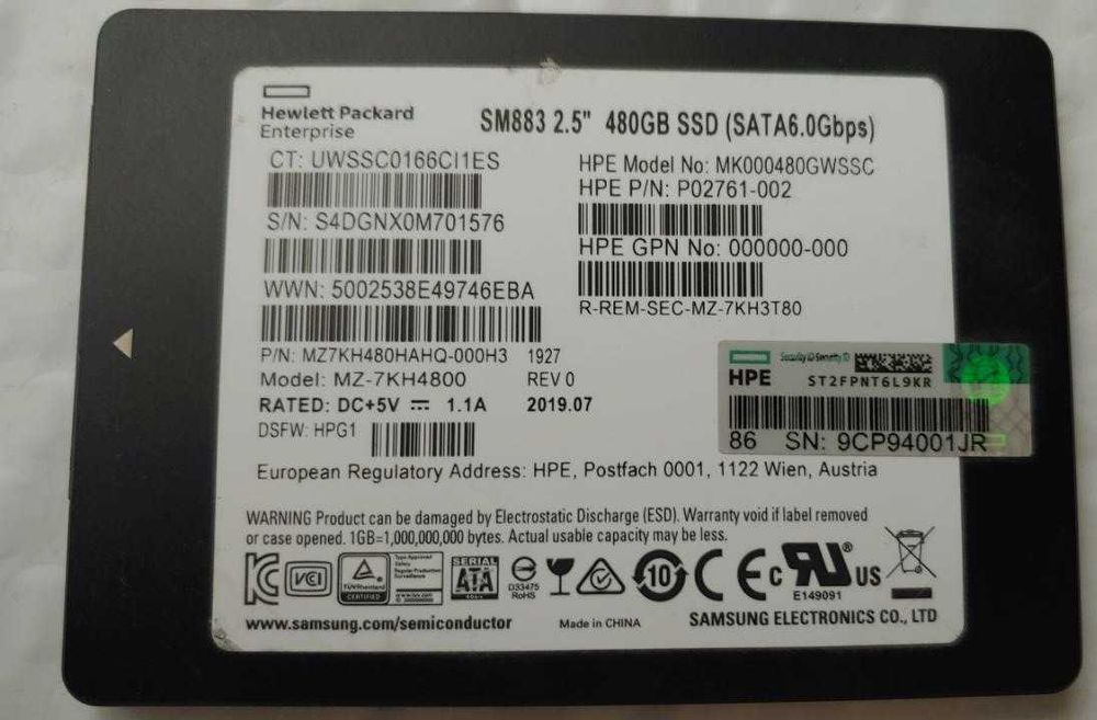 SSD Samsung SM883 480Gb MLC