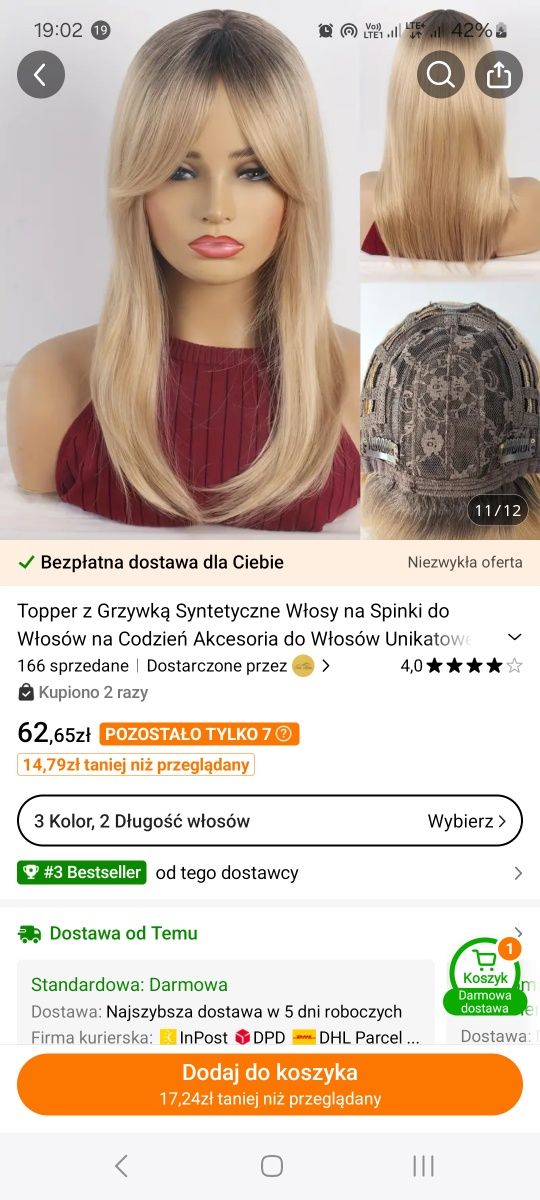 Topper nakładka na włosy ombre