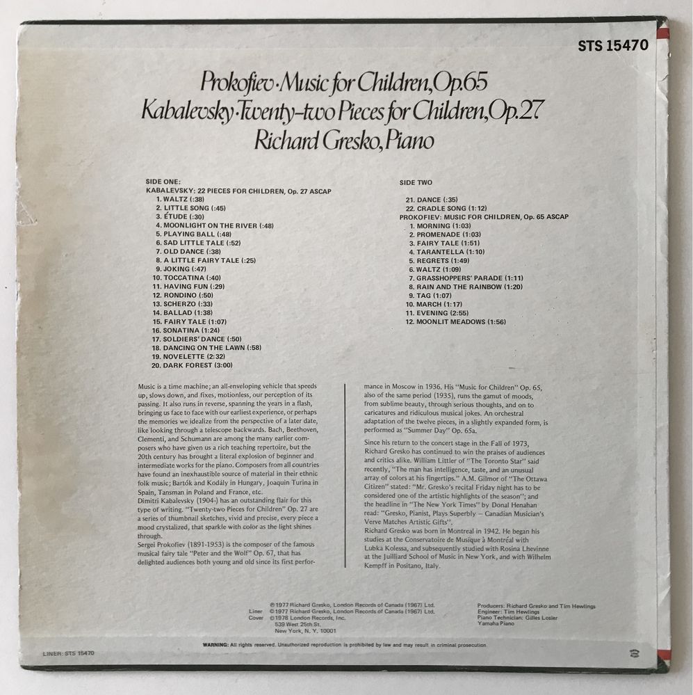 пластинка  Кабалевский Прокофьев класическая музыка для детей