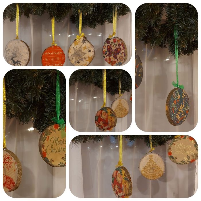 Drewniane zimowe ozdoby choinkowe 10 szt, Olcha, 10,5 cm średnicy