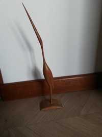 Drewniana czapla 39cm wysoka stara figurka