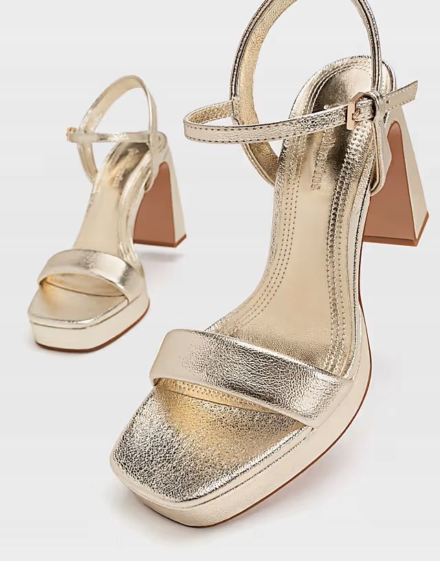 Stradivarius 41 Sandały Na Obcasie Złote R13089
