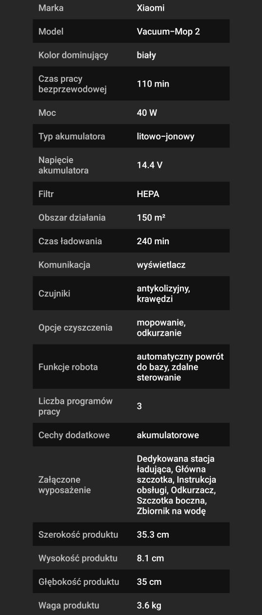 Xiomi mi 2 robot odkurzacz + mop