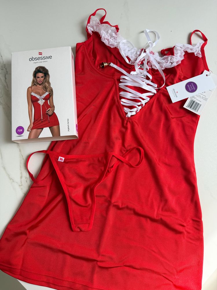 Czerwona sukienka bielizna komplet bielizny red koszula Obsessive