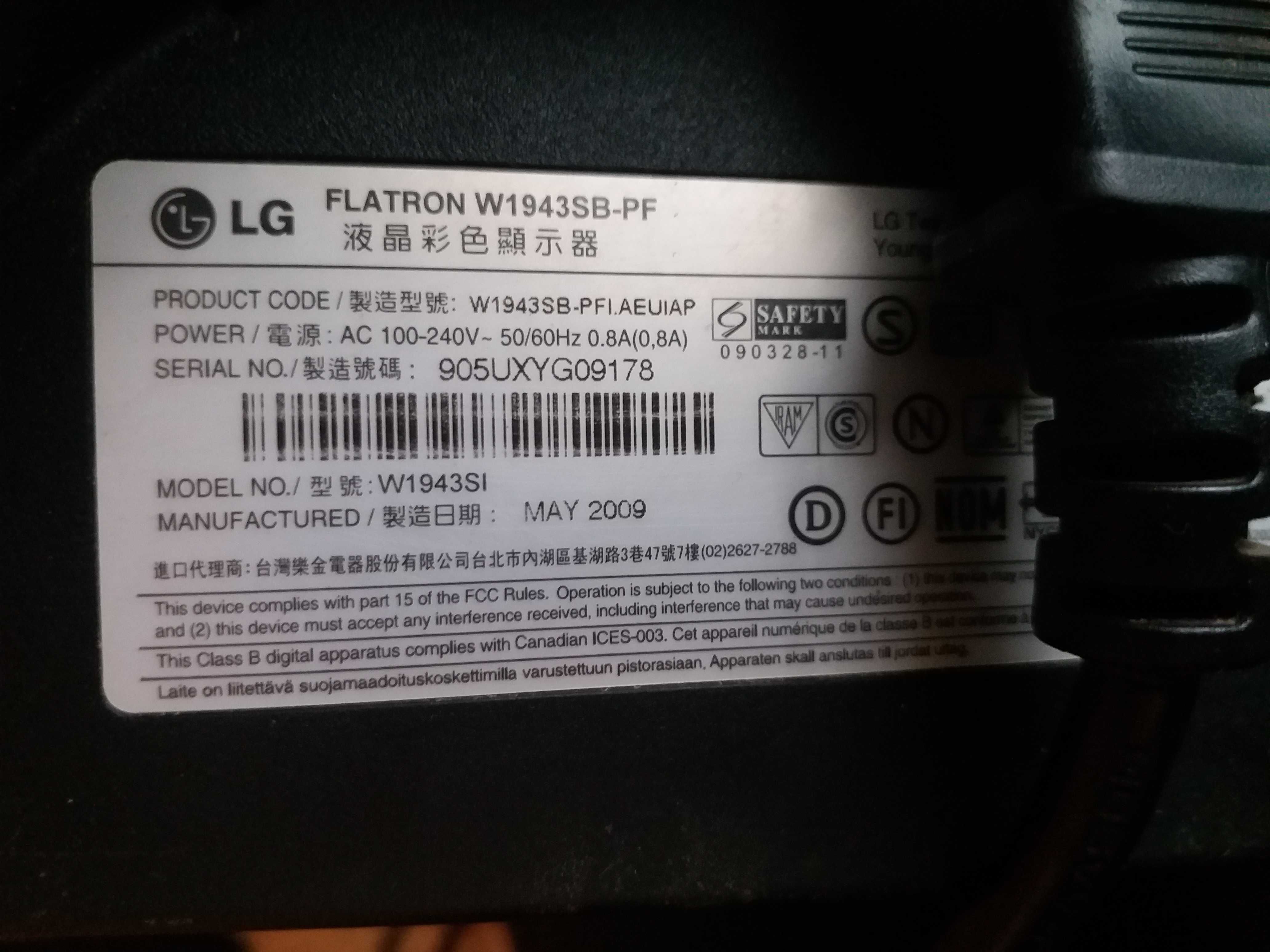 Монитор 19" LG Electronics W1943SB-PF Black ОПИСАНИЕ
