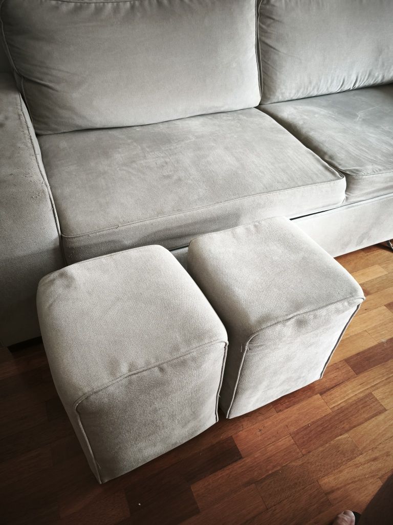 Sofá cama 3 lugares + 2 pufs (usado)