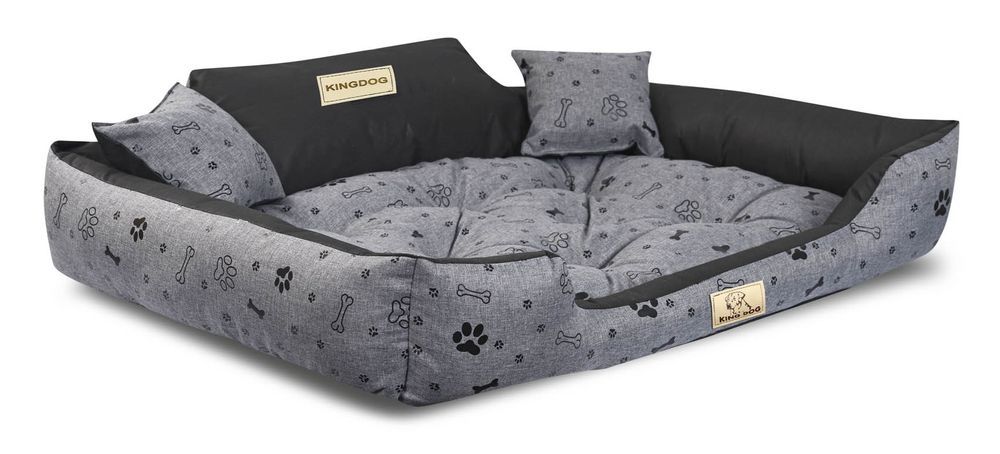 Legowisko Dla Psa Kojec Kingdog 100X75 Cm Wodoodporne Kości Czarne
