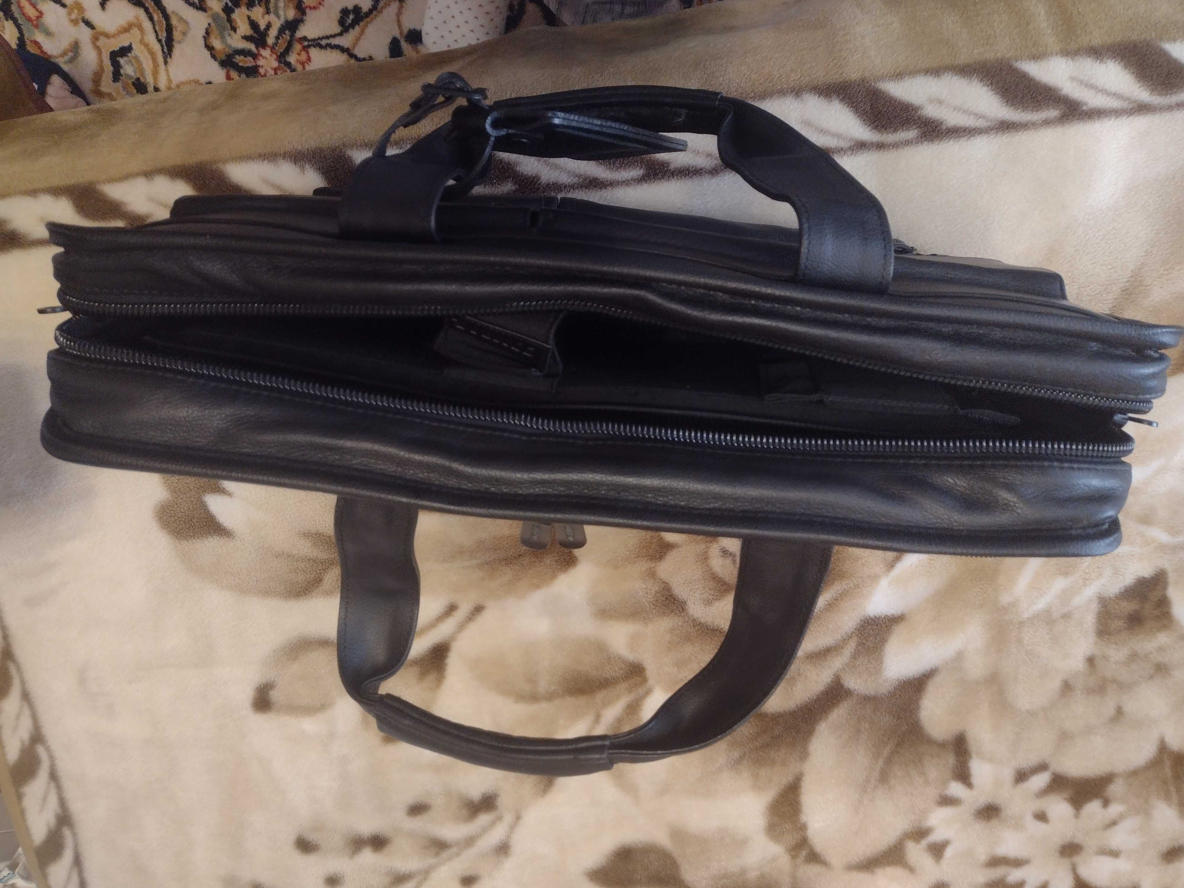 Мужской кожаный чёрный новый портфель для документов COMPAQ