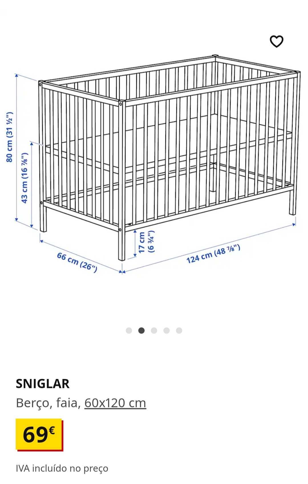 Berço SNIGLAR + colchão e capa marca ikea