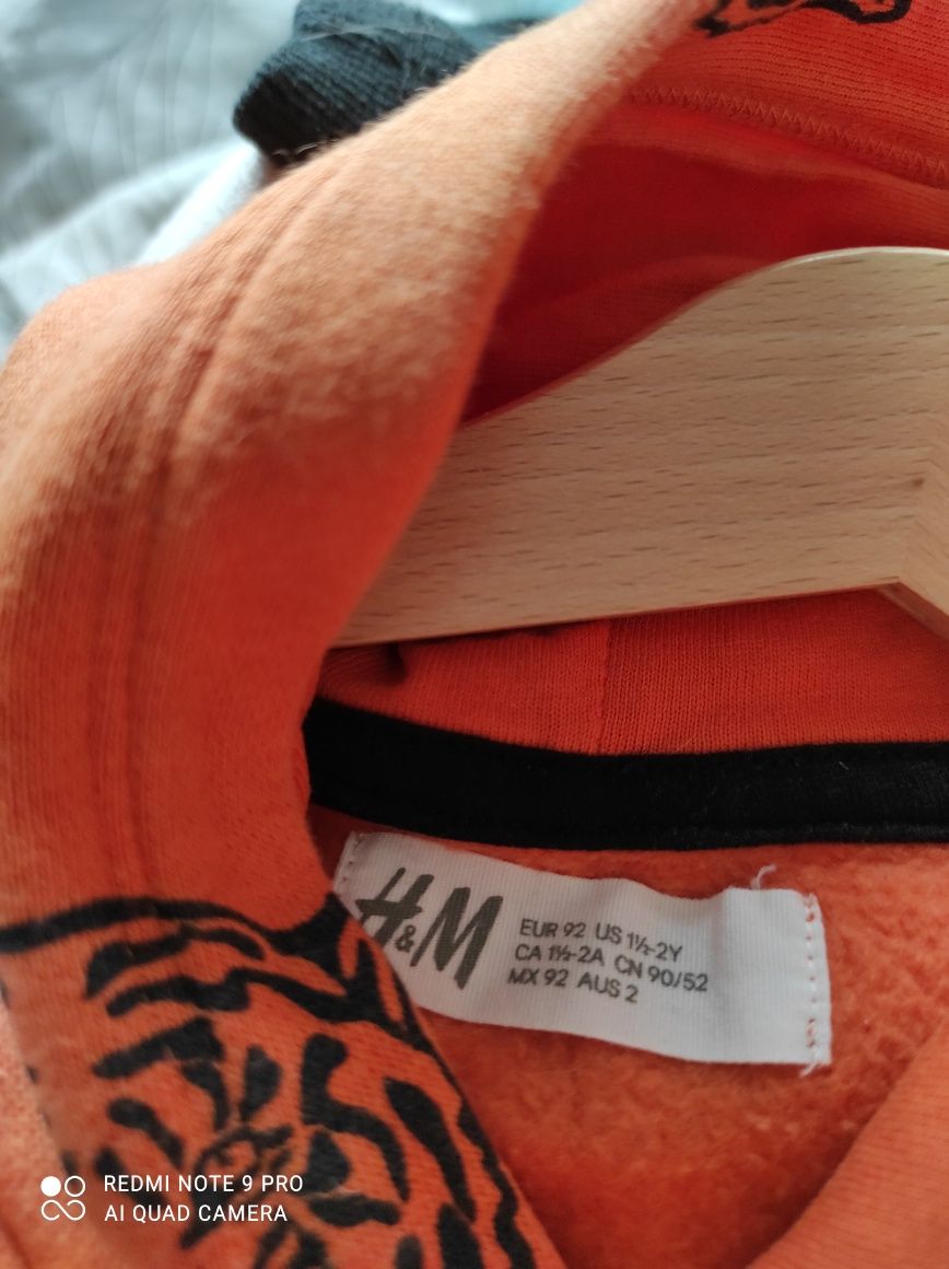 Bluza z kapturem H&m 92 pomarańczowa w tygrysy