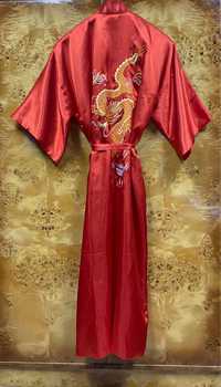 Kimono szlafrok satynowy atłasowy długi japoński