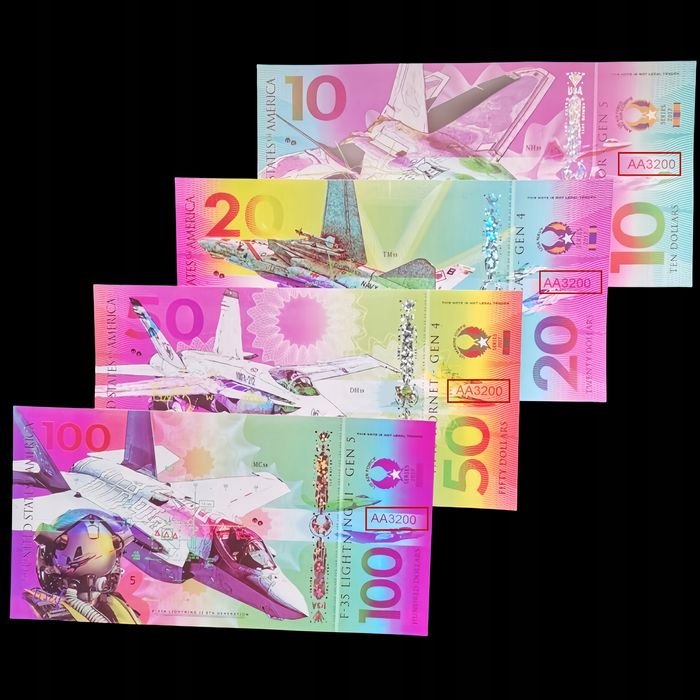 Zestaw 4 Banknotów Kolekcjonerskich Fighter Jets UNC