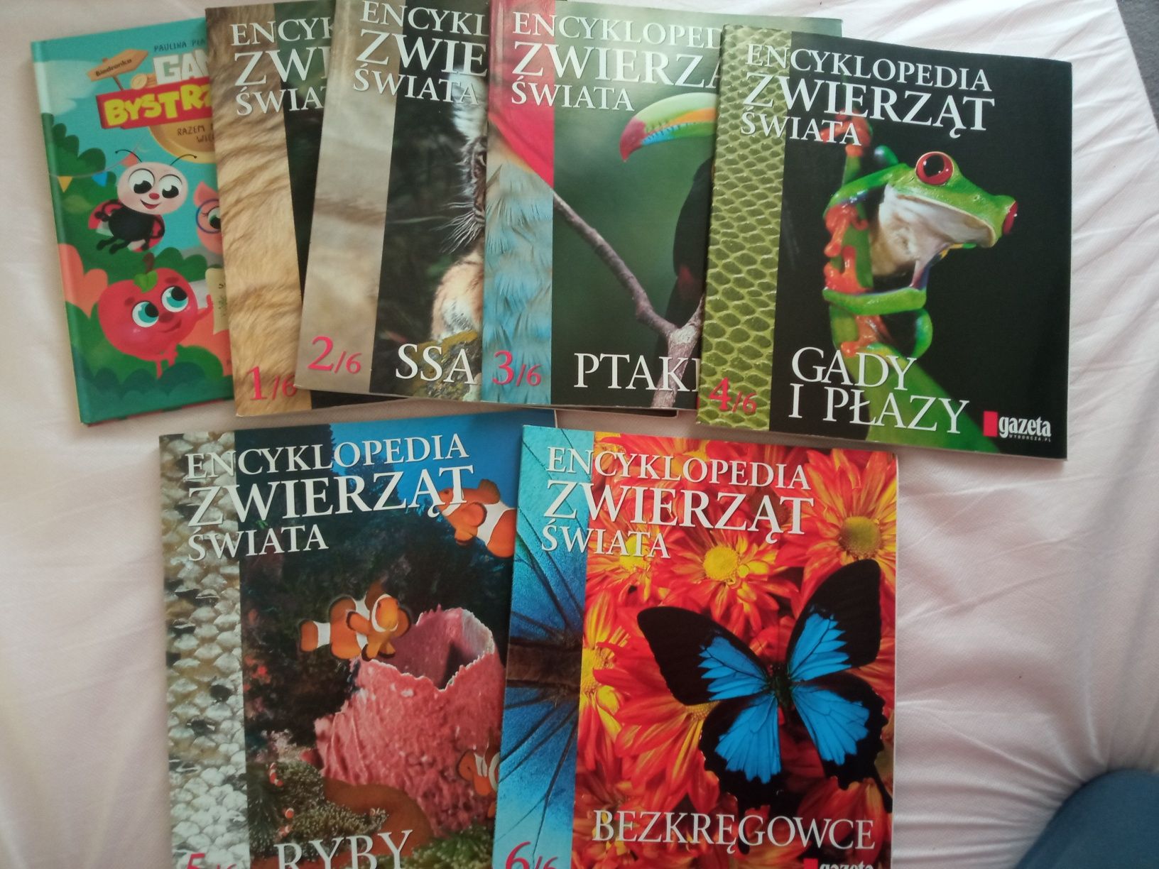 Encyklopedia zwierząt świata 6 części i 1 książka gang bystrzków