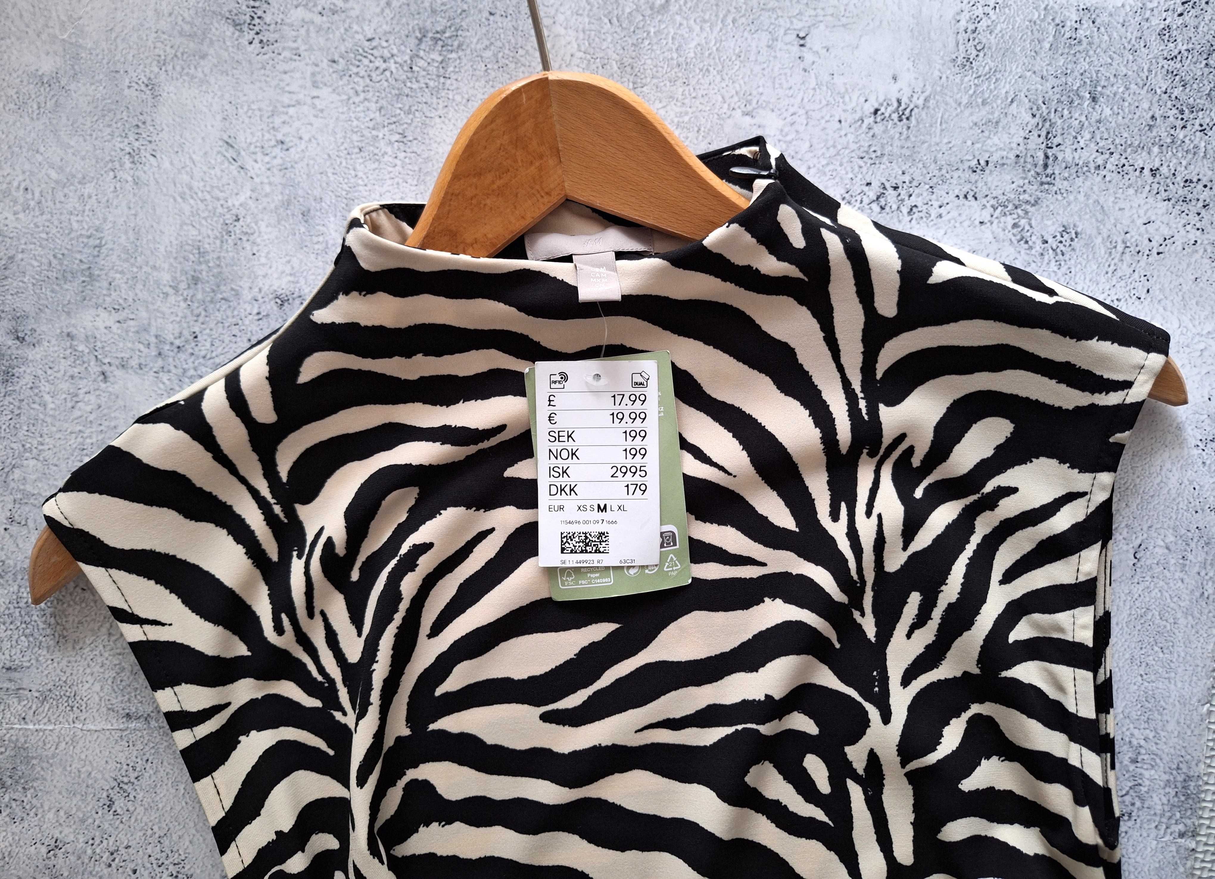 Nowa Ołówkowa Sukienka Midi z Wzorem Zebra H&M