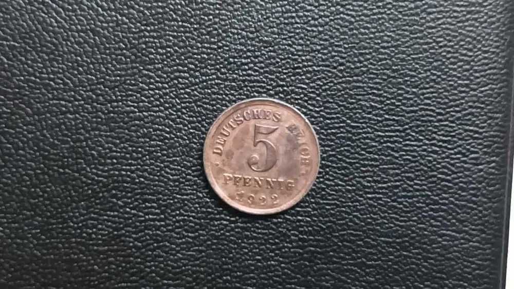 5 Pfennig Cesarstwo Niemcy 1922 E. Stan.!