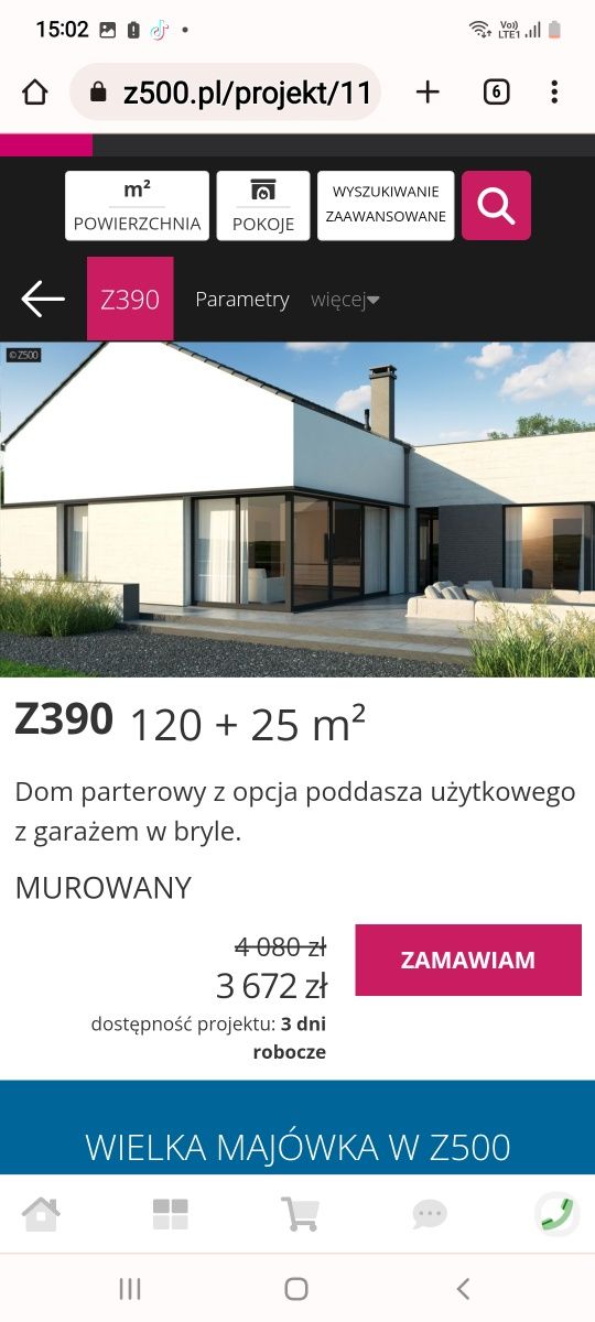 Nowy projekt domu parterowy z poddaszem  z Z500 Z390 projekt altany