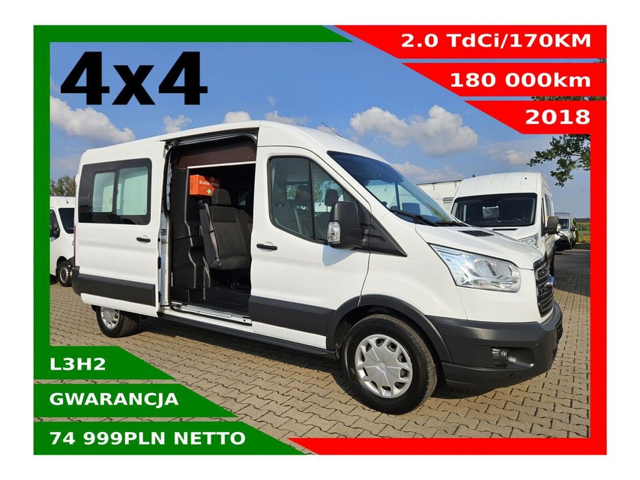 Ford transit L3H2 *74999zł NETTO* Brygadówka 6 osób 2.0TdCi/170KM  Klimatyzacja, Tempomat, Grzane siedzenia, Czujniki parkowania, Kamera