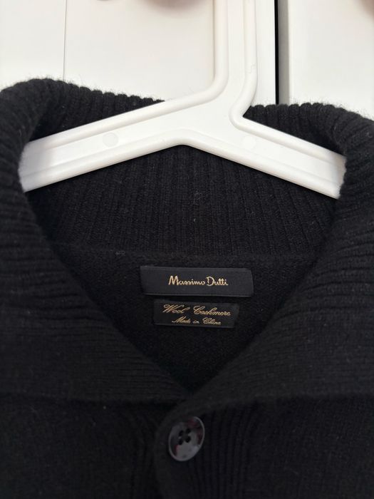 Massimo Dutti sweter Polo wełniany kaszmir wełna XL czarny kołnierzyk