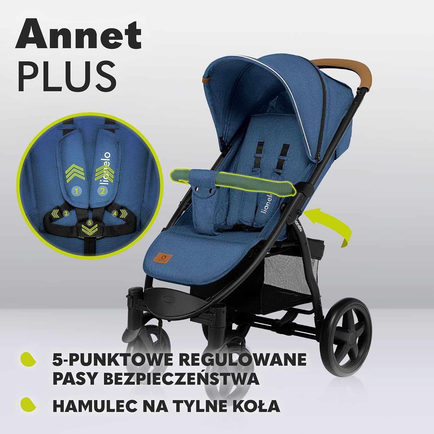 LIONELO Annet Plus wózek spacerowy do 22 kg, łatwe składanie