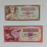 zestaw banknotów 10 i 100 dinarów , Jugosławia , 2 szt