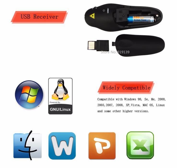 Apontador laser wireless USB para apresentações - PowerPoint