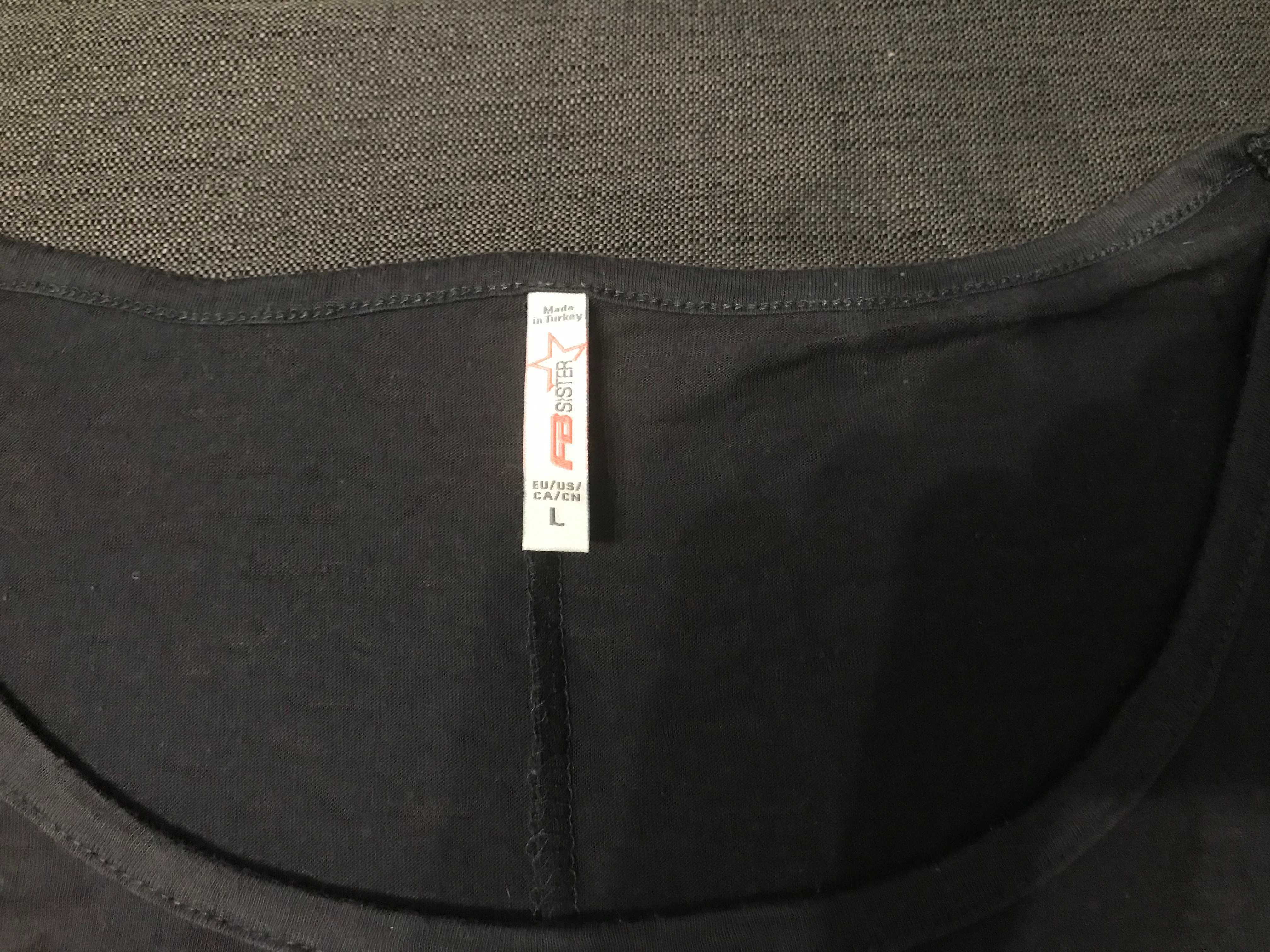 Koszulka bluzka crop top cienka czarna błyszczący krzyż New Yorker L