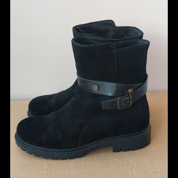 Жіночі зимові чоботи черевики замша 38 розмір 24 см ботинки зимние кож