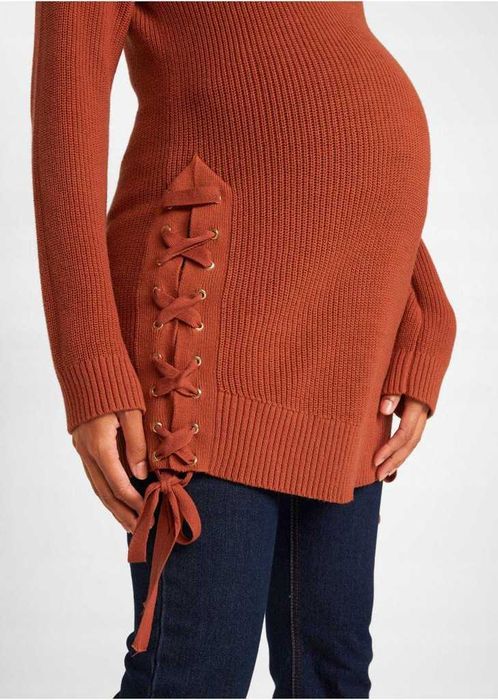 Ciążowa tunika sweter, wiązane boki bawełna 36/38