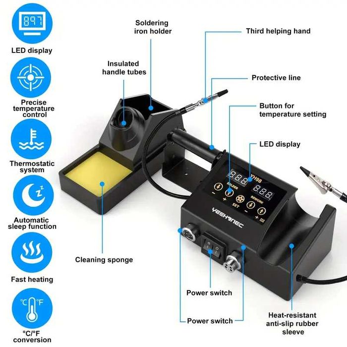 Паяльная станция YH98 2 в 1 Термофен и Паяльник