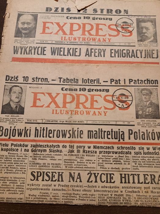 Stare gazety "expres ilustrowany " 1937 i 1939