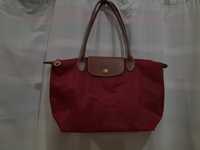 Оригинал сумка в руку/ через плечо Longchamp рубиново-красная