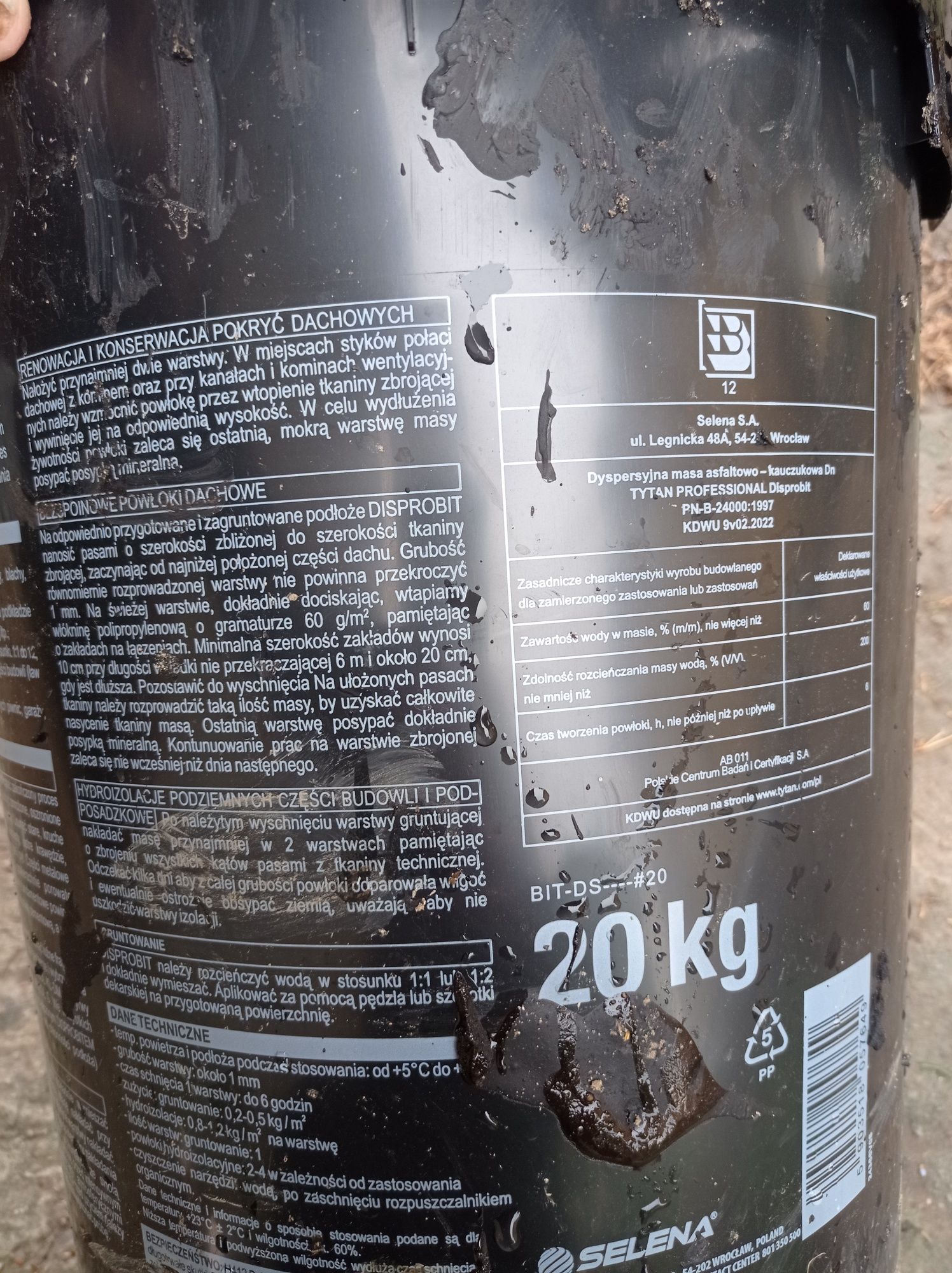 Tytan diaprobit, abizol, masa asfaltowa 20kg, hydroizolacja.