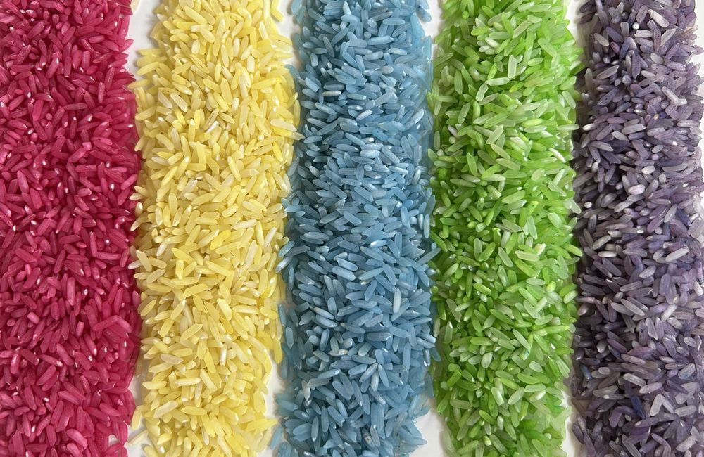 Kolorowy ryż sensoryczny – barwiony, ekologiczny, 5 kolorów, 5 x 100 g