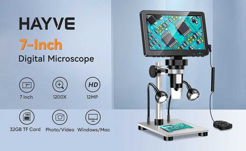 Hayve 7-дюймовый цифровой микроскоп 1500X Zoom 12MP HD