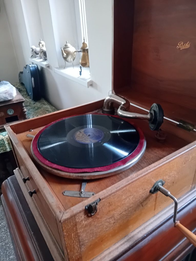 XIX w Mały Dębowy Gramofon Stan Kolekcjonersko-Muzealny