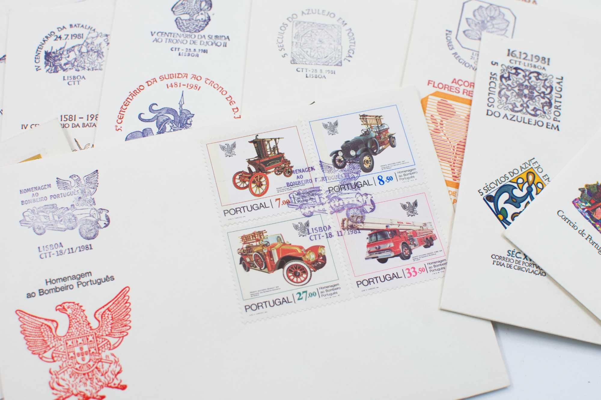 Coleção 20 sobrescritos FDC, selos e pagelas emitidos pelos CTT - 1981