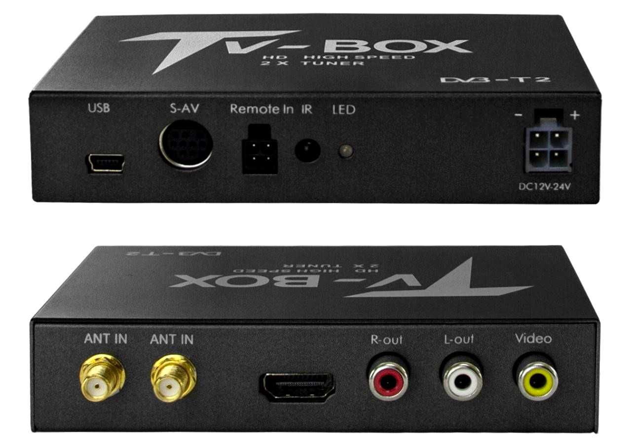 Tuner Cyfrowy Samochodowy TV DVB-T2 H.265 HEVC HDMI 2x antena 12V 24V