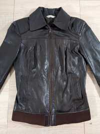 Brązowa kurtka Vintage Promod  ze skóry naturalnej, rozmiar XS/S