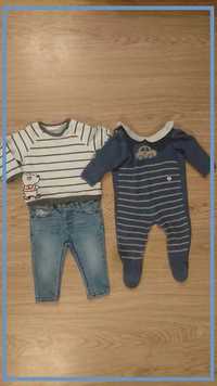 Conjunto 3 items: blusa, body e calças ganga bebe 3 a 6 meses