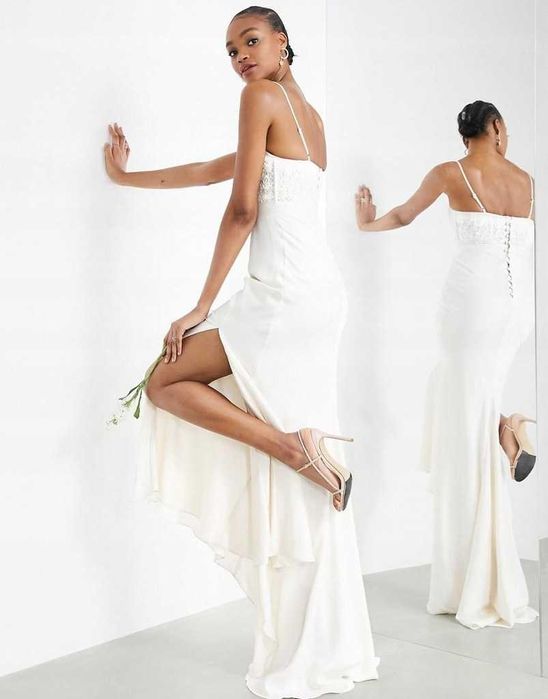 Gorsetowa maxi ślubna z trenem rybka syrenka asos