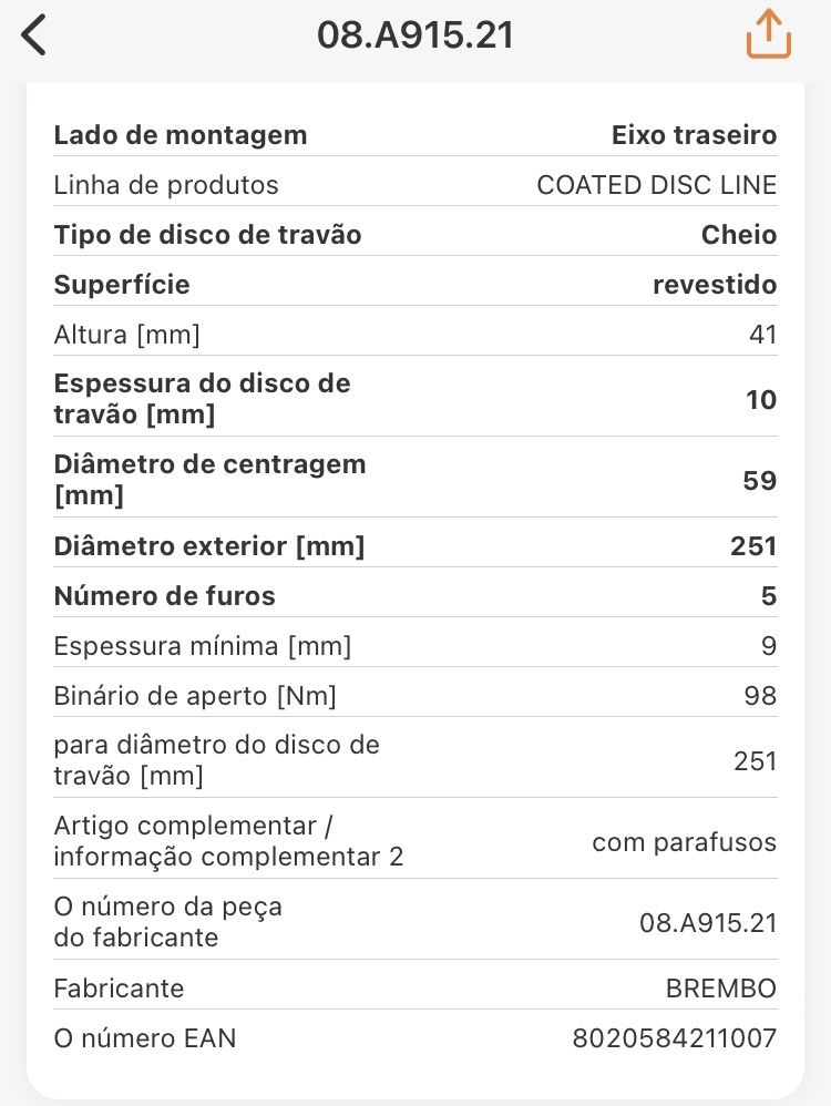 Discos de travão traseiro Brembo