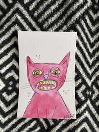 Kartka okolicznościowa ilustracja bajkowa kot potwor rozowy