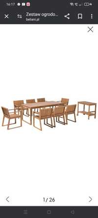 Meble ogrodowe drewniane Beliani drzewo akacjowe stół +8 krzeseł