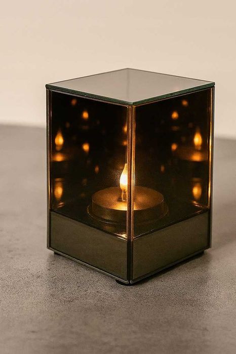 Lampion Lustrzany 3D LED Znicz Efekt Płomienia Baterie