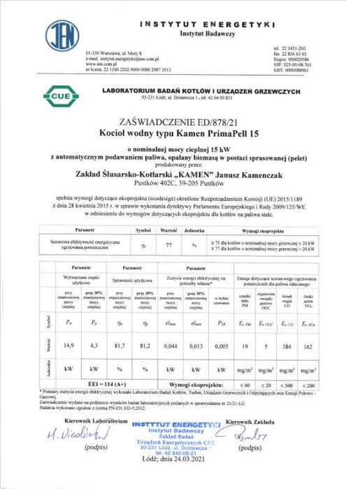 Kocioł piec na pellet Kamen Primapell 15 kW