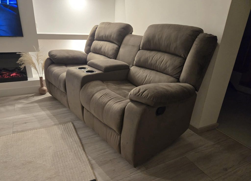 Kanapa sofa funkcja relaks barek 2 osobowa Agata Meble beż taupe