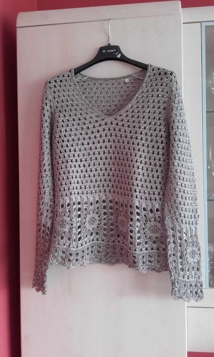 Sweter beżowy, ażurowy, typu boho - S