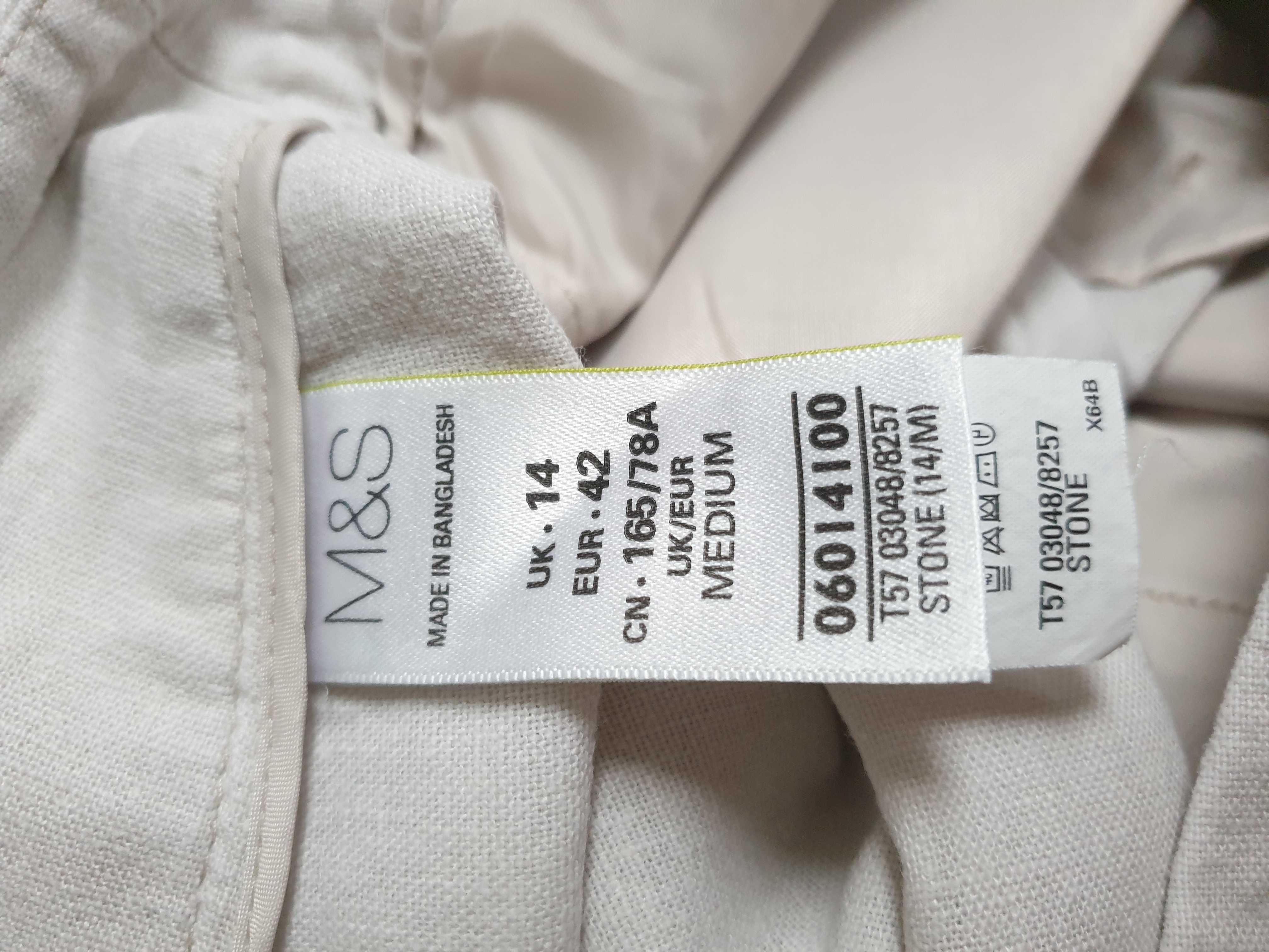 Beżowe spodnie lniane len wiskoza M&S 42