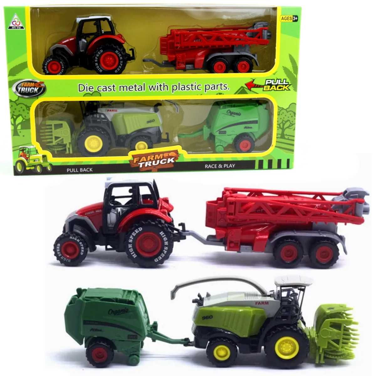 zestaw traktor kombajn + maszyny 4 el.