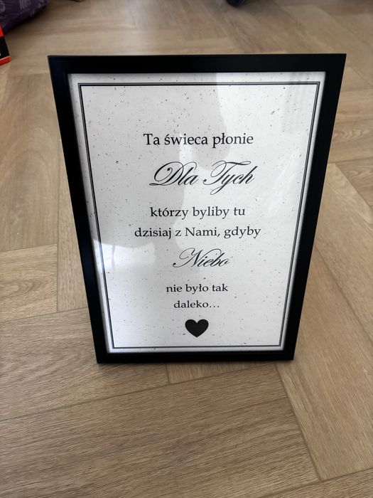 Ramka z napisem na ślub ,,Ta świeca płonie dla tych..”